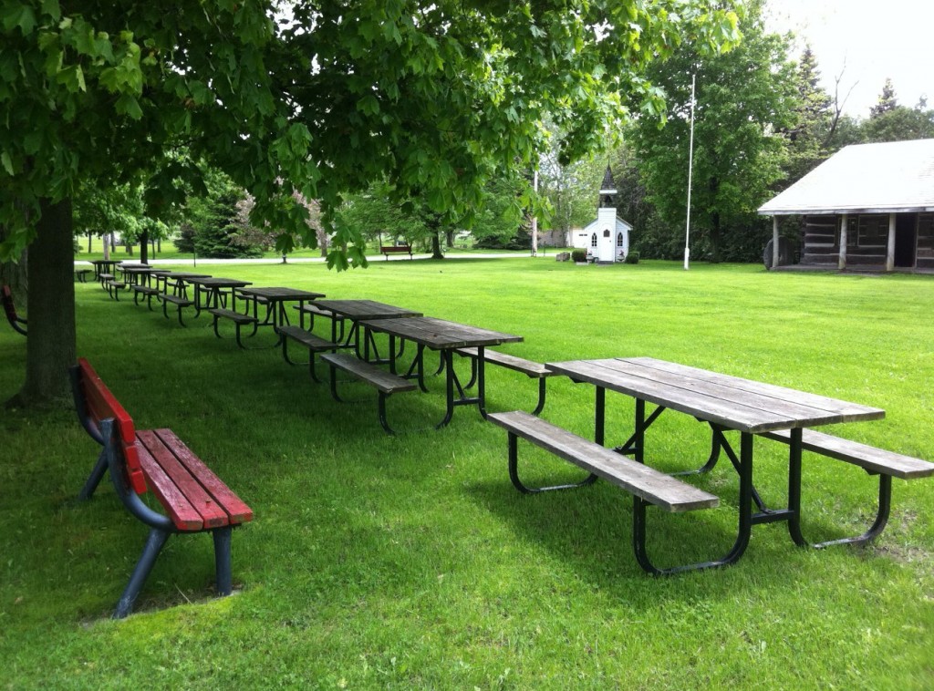 Picnic tables on the museum grounds